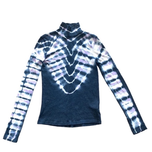 SOLD! NEW! Free People Navy Combo Psychedelic Mock Neck Long Sleeve Tee S - Picture 6 of 12